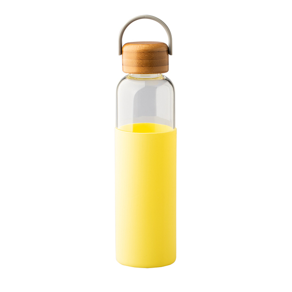butelka szklana z korkiem bambusowym i logo_Ideas Factory
